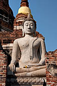 Ayutthaya, Thailand. Wat Yai Chai Mongkhon, detail of the Buddga statue of the colossal bell-shaped chedi.